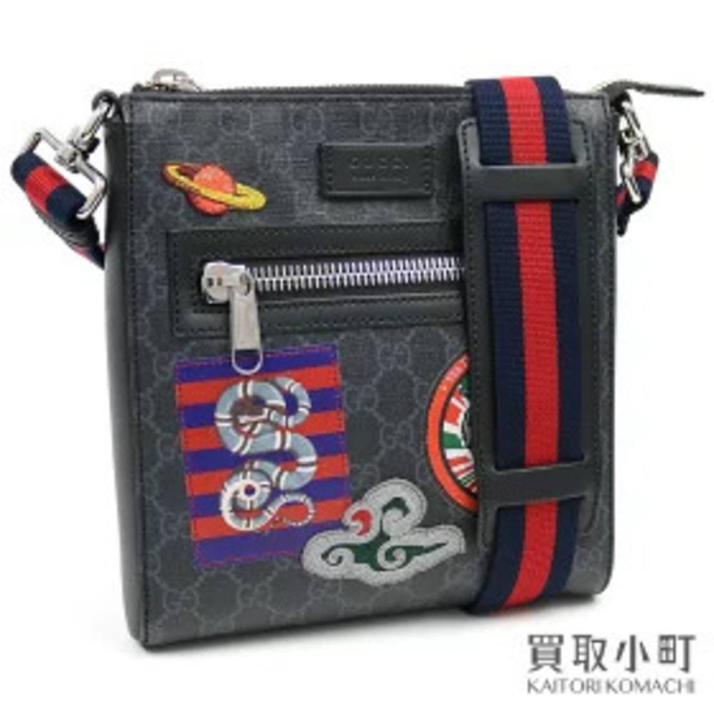 Gucci Courier GG Supreme Messenger Bag Embroidered Applique Tiger Patch Black